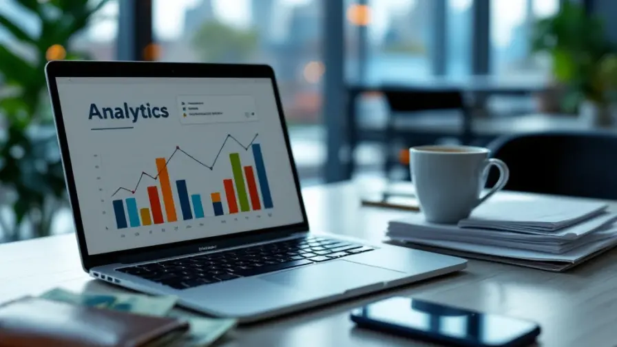 Professioneel bureau met MacBook, marketingdocumenten en eurobriefjes in moderne Amsterdamse kantoorruimte, badend in natuurlijk licht met carrièregerichte sfeer.