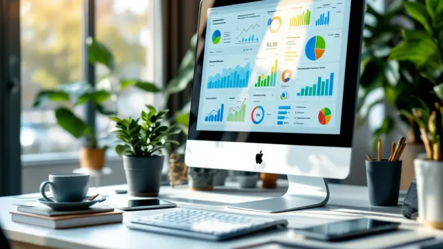 Modern bureau met computerscherm dat recruitmentplatforms en wervingsanalyses toont, smartphone met LinkedIn en tablet met vacaturewebsite in professionele werkomgeving.