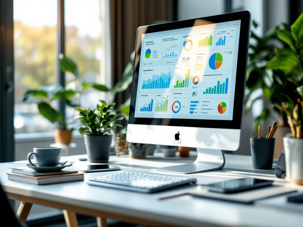 Modern bureau met computerscherm dat recruitmentplatforms en wervingsanalyses toont, smartphone met LinkedIn en tablet met vacaturewebsite in professionele werkomgeving.
