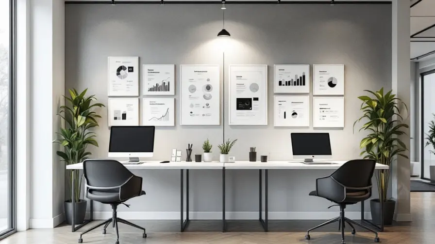 Moderne kantoorruimte met contrasterende werkplekken: traditioneel vast versus flexibel freelance, met symbolische weegschaal tussen beide.
