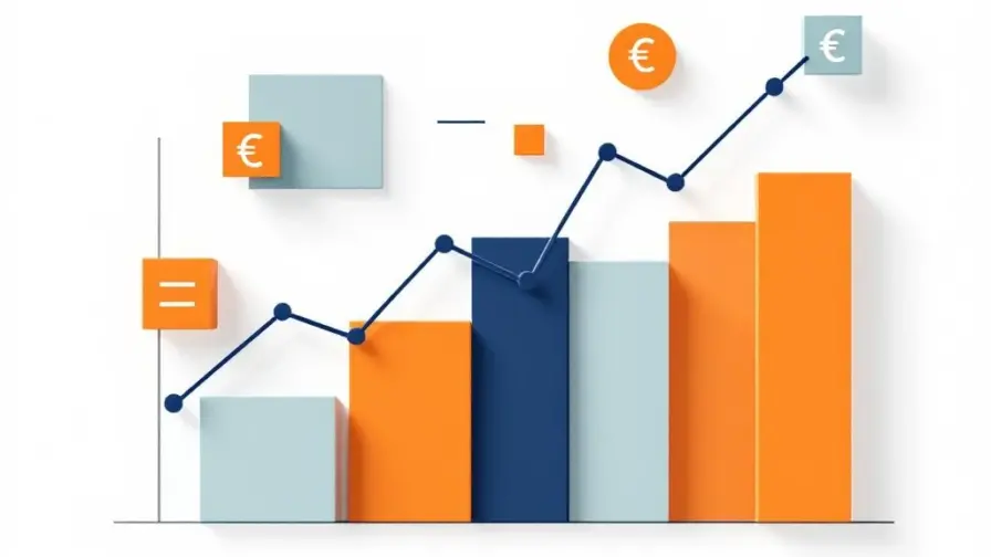 Stijgende salarislijn met calculator iconen en euro symbolen op witte achtergrond voor recruitment carrières
