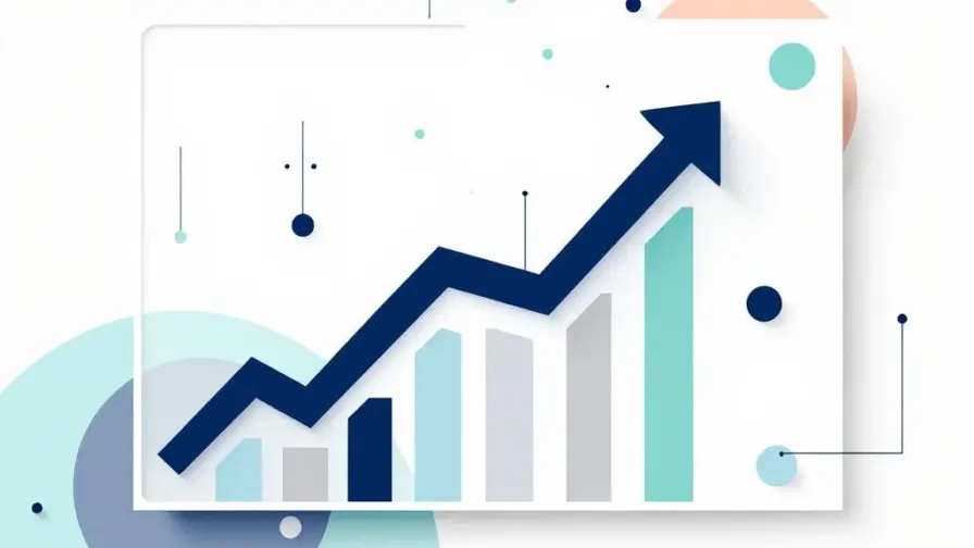 Stijgende blauwe en groene pijl op witte achtergrond symboliseert salaris- en carrièregroei in digitale marketing