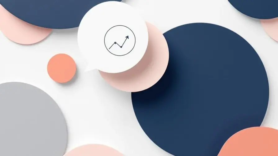 Abstracte geometrische iconen voor soft skills: communicatie, analyse, creativiteit en aanpasbaarheid in navy, koraal en grijs