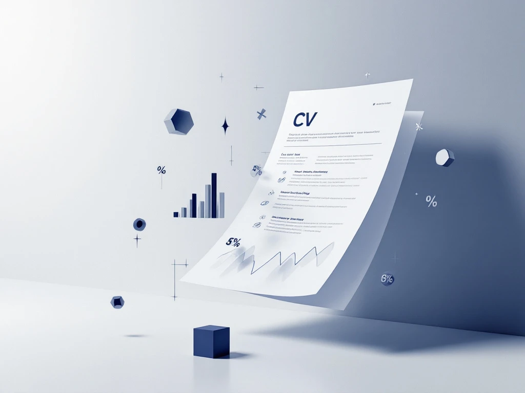 CV-document met abstracte grafieken en datavisualisatie in marineblauw en zilver, minimalistisch ontwerp voor recruitment