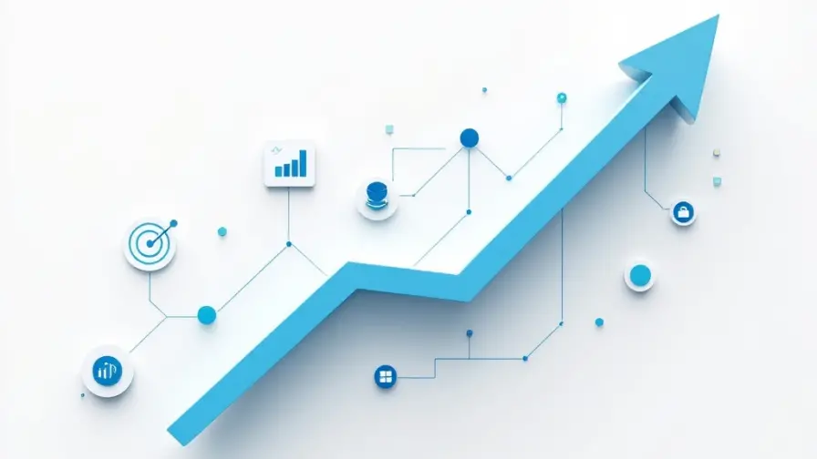 Opwaartse pijl gemaakt van grafieken en data-elementen wijst naar doelwit, symboliseert groei en analytisch succes