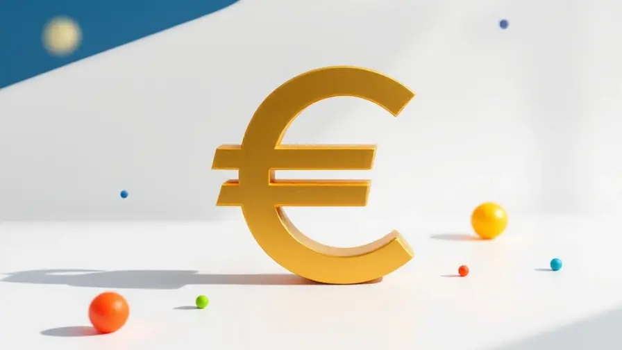 Gouden Euro-symbool op witte achtergrond met blauwe en groene geometrische elementen in Google Ads-kleuren