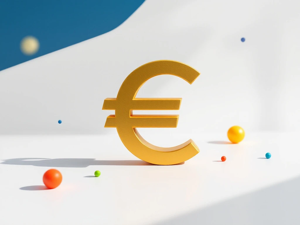 Gouden Euro-symbool op witte achtergrond met blauwe en groene geometrische elementen in Google Ads-kleuren