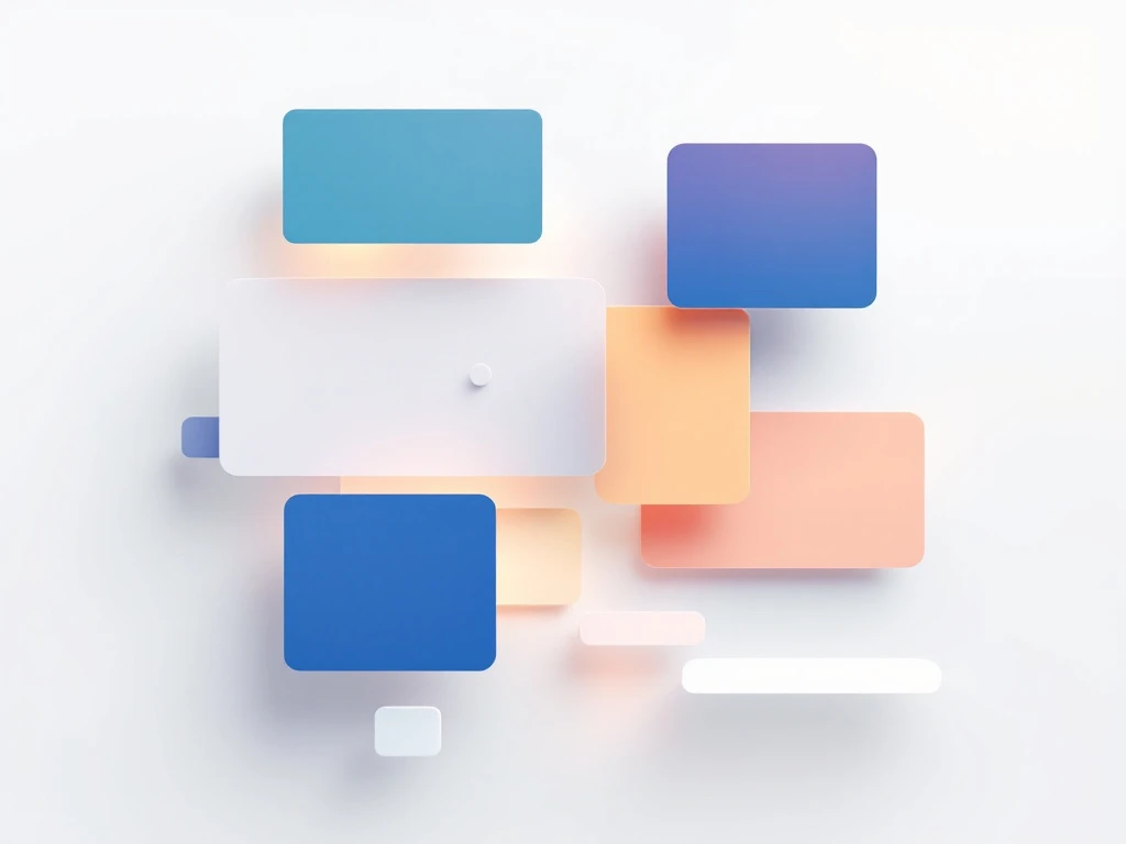 Minimalistische werkruimte met zwevende geometrische ontwerpsoftware-elementen en professionele blauwe accenten