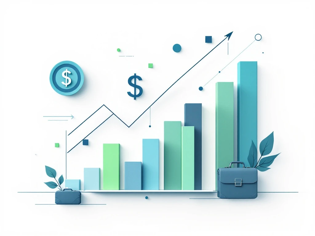 Minimalistische salarisgrafieken met groei-iconen in blauw en groen, professionele financiële data visualisatie