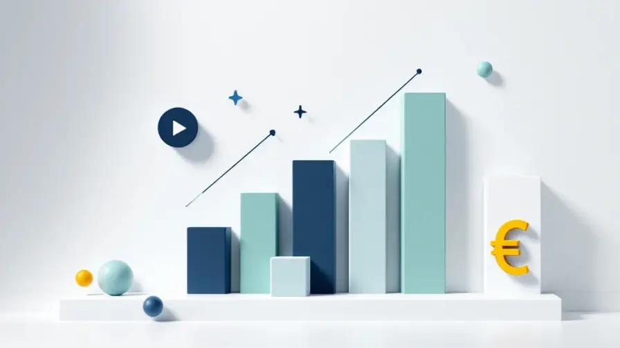 Oplopende salarisgrafieken met video marketing iconen op witte achtergrond, professionele recruitmentvisualisatie