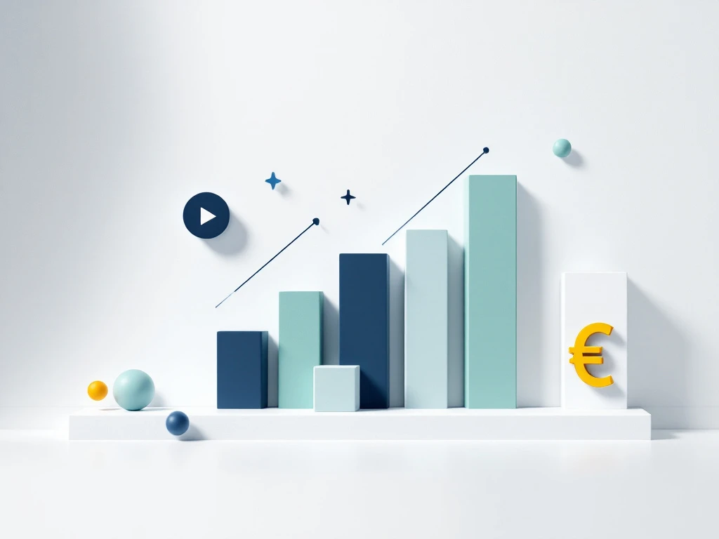Oplopende salarisgrafieken met video marketing iconen op witte achtergrond, professionele recruitmentvisualisatie