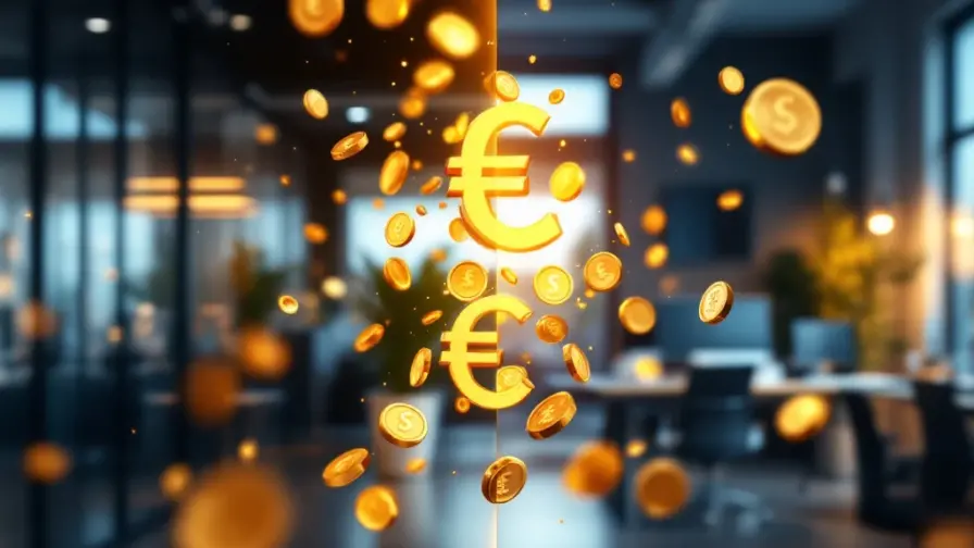 Vergelijking van salarissen tussen moderne reclamebureau en traditioneel kantoor met gouden munten en euro symbolen