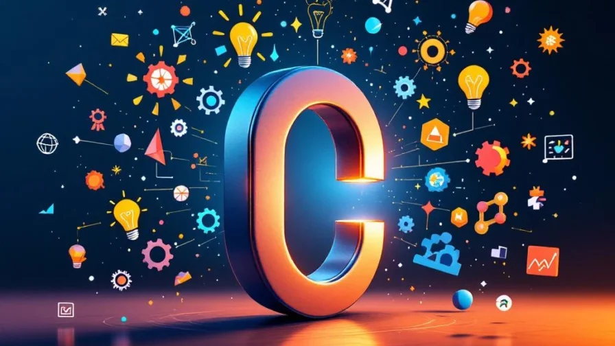 Krachtige magneet trekt diverse kleurrijke vormen, vaardigheidssymbolen en creatieve pictogrammen aan op blauworanje achtergrond