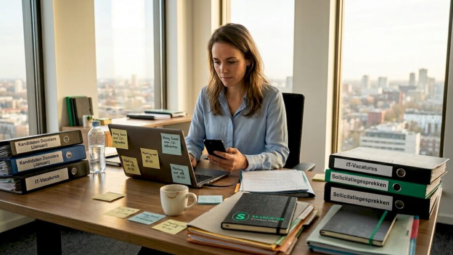 Recruiter die verschillende digitale tools inzet in zijn dagelijkse werkomgeving