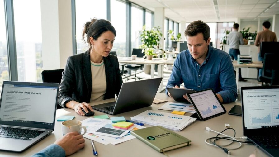 Het marketingteam buigt zich over de resultaten van de campagne.