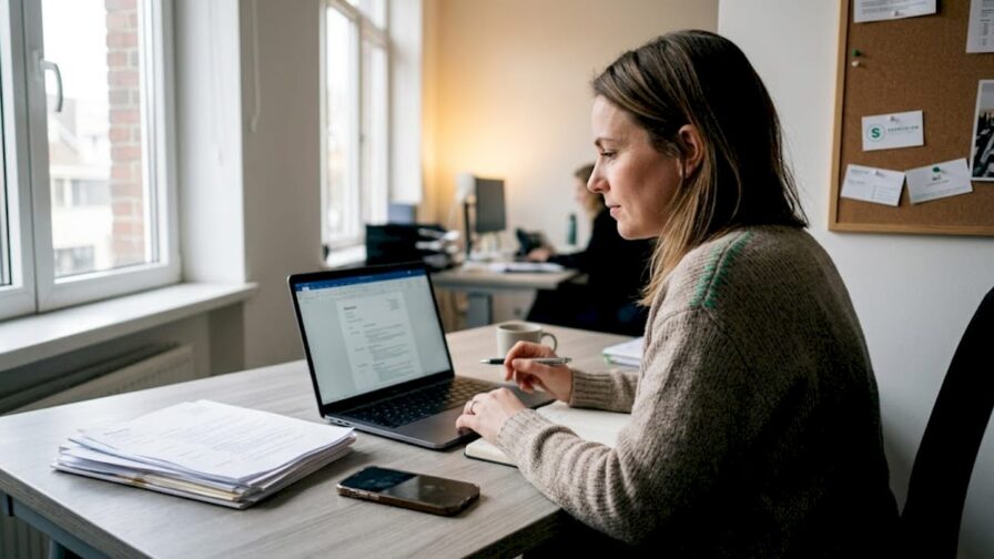 Een recruiter bij een e-commercebureau beoordeelt binnenkomende cv’s.