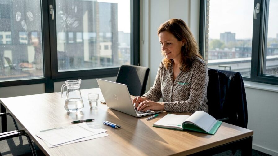 De recruiter voert een kennismakingsgesprek aan de vergadertafel.