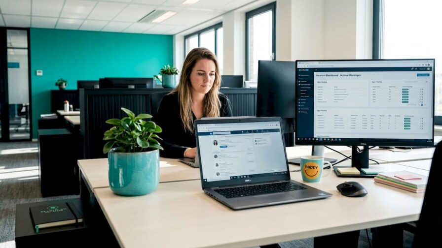 Een recruiter is actief op zoek naar geschikte kandidaten in een modern kantoor.