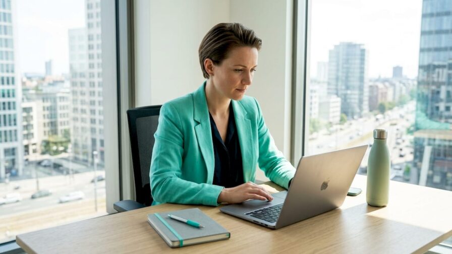 Marketing manager reviewing strategy checklist