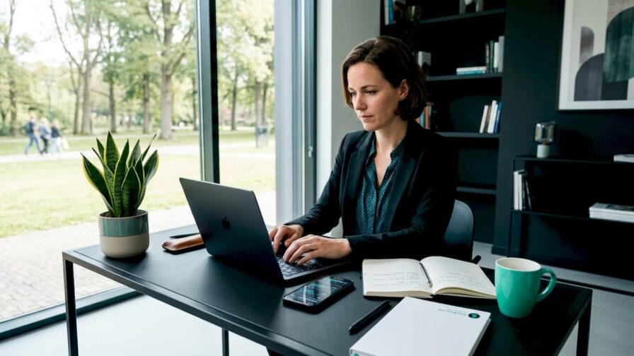 Een marketeer die bezig is met het opstellen van een digitaal marketingrapport.