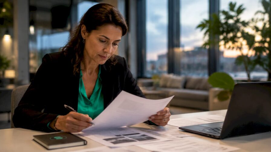 Een recruiter bekijkt op kantoor zorgvuldig de profielen van sollicitanten.