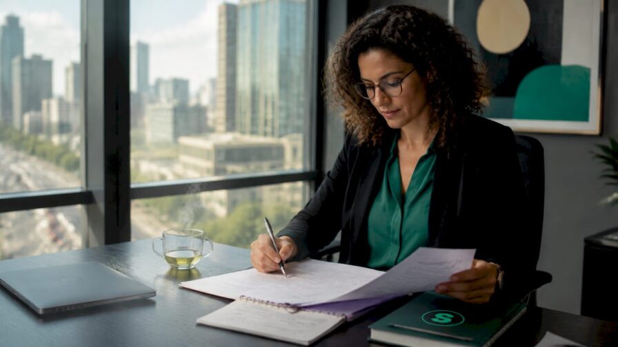 Op kantoor bekijkt de recruiter de binnengekomen cv’s zorgvuldig.