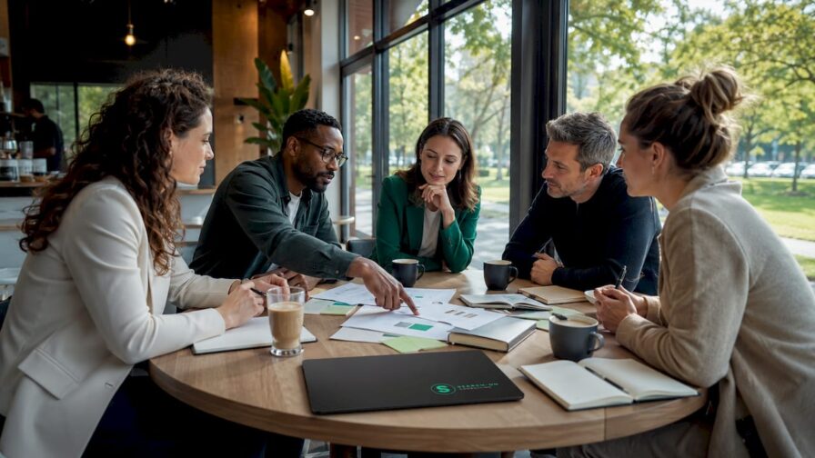 Tijdens een vergadering wisselen professionals van gedachten over hoe ze het werkgeversmerk kunnen versterken.