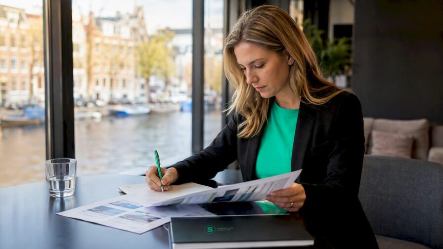 Sales marketing manager bekijkt de profielen van verschillende bureaus om te bepalen welke het beste past bij hun behoeften.