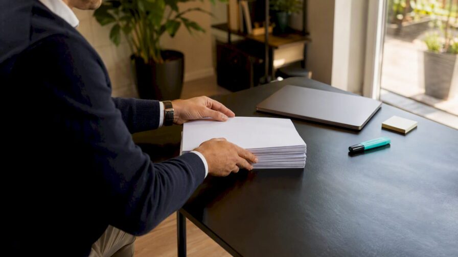 Ondernemer stelt verkoopmap samen voor nieuwe medewerkers