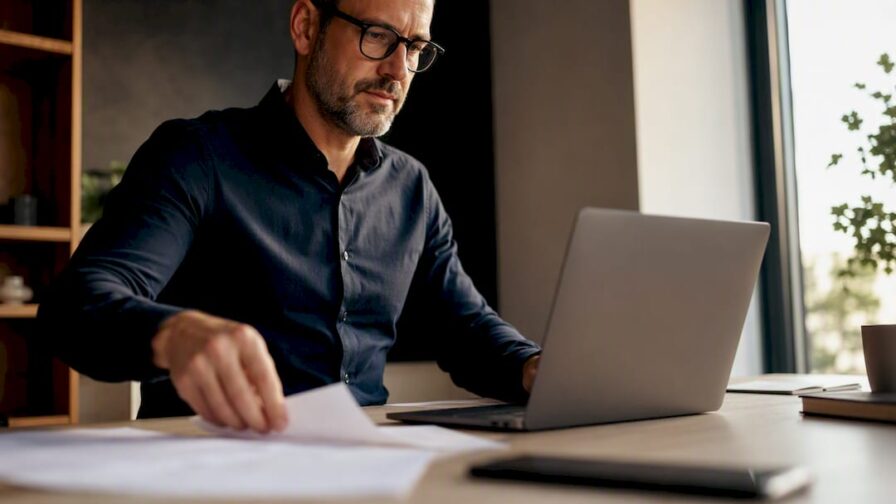 Verkoopmanager aan het bureau op kantoor