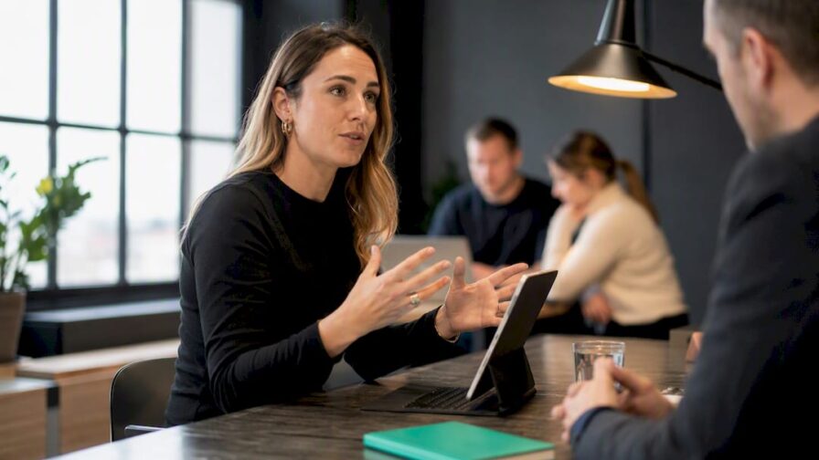 Medewerker die aan de manager vertelt over zijn ervaringen op de werkvloer