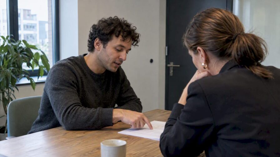 Ontwerper bespreekt salarisbereik met recruiter