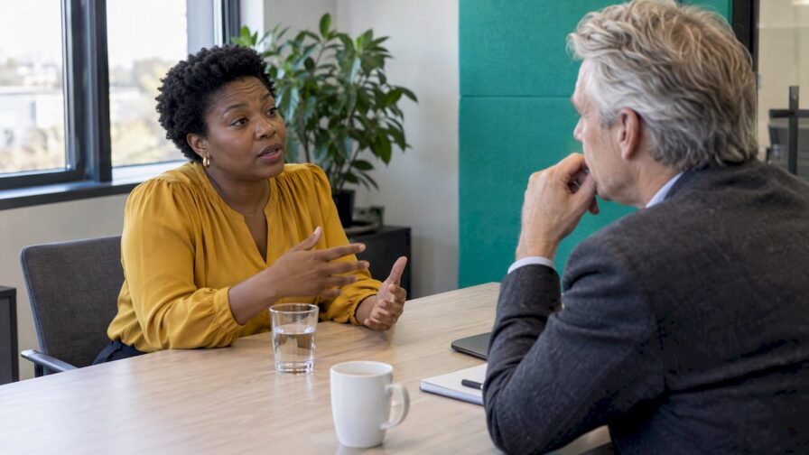 Kandidaat bespreekt zijn ervaring tijdens het sollicitatiegesprek